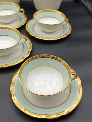 Juego de café Limoges porcelana oro verde