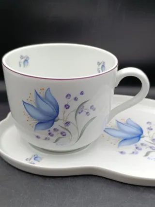 Tazón y plato porcelana Limoges con flores azules