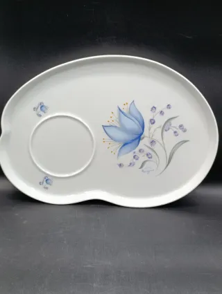 Tazón y plato porcelana Limoges con flores azules