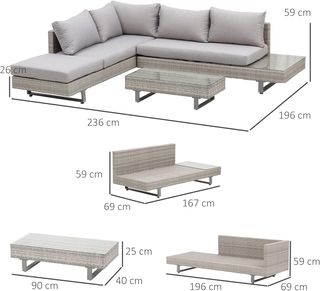 Conjunto de Jardín Exterior, Salón de Jardín, Conjunto de Sofás de Exterior con Mesa de Jardín, Muebles de Jardín de Ratán Gris