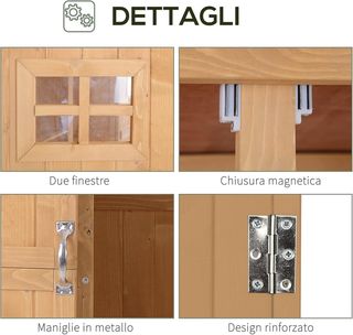 Caseta de Jardín de Madera de Abeto con Puerta Doble, Cobertizo de Herramientas con Estantes y Ventanas, 127.5x50x164cm