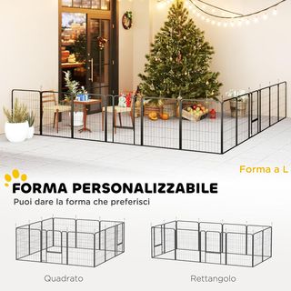 Recinto para Perros de 12 Paneles Modulares de 68X1.5X80 Cm con Puerta de Entrada, Recinto para Cachorros de Acero con 12 Estacas, Negro