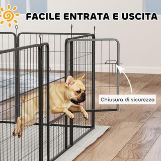 Recinto para Perros de 12 Paneles Modulares de 68X1.5X80 Cm con Puerta de Entrada, Recinto para Cachorros de Acero con 12 Estacas, Negro