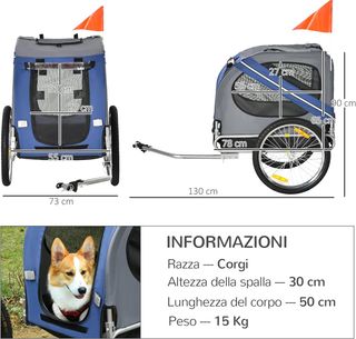 Remolque De Bicicleta Para Perros Y Gatos 2 Grandes Ruedas De 50Cm Buena Ventilación Bandera De Seguridad Resistente A Las Intemperies Acero Y Tela Oxford