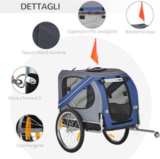 Remolque De Bicicleta Para Perros Y Gatos 2 Grandes Ruedas De 50Cm Buena Ventilación Bandera De Seguridad Resistente A Las Intemperies Acero Y Tela Oxford