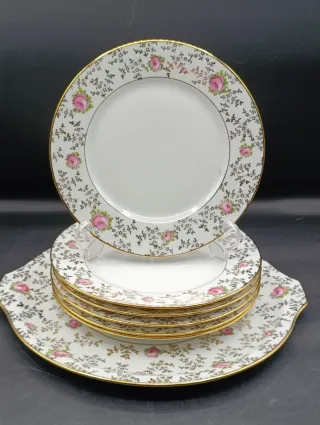 Juego Servicio Limoges Porcelana Flores Rosas
