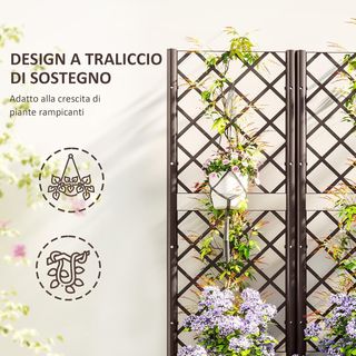 Cama Elevada para Huerto Exterior con Enrejado y 6 Orificios de Drenaje, Jardinería Exterior para Plantas Trepadoras en PP, para Flores y Verduras, para Jardín y Balcón, 80X40X135 Cm, Marrón