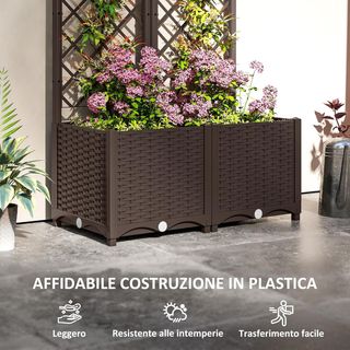 Cama Elevada para Huerto Exterior con Enrejado y 6 Orificios de Drenaje, Jardinería Exterior para Plantas Trepadoras en PP, para Flores y Verduras, para Jardín y Balcón, 80X40X135 Cm, Marrón