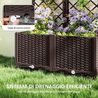 Cama Elevada para Huerto Exterior con Enrejado y 6 Orificios de Drenaje, Jardinería Exterior para Plantas Trepadoras en PP, para Flores y Verduras, para Jardín y Balcón, 80X40X135 Cm, Marrón