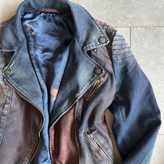 Giacca Biker Gas Jeans Denim Taglia S Vintage Y2K