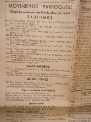 Documentos antiguos Parroquia S. José Palencia