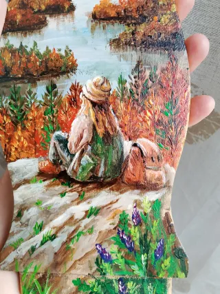 Dipinto su legno paesaggio nordico da appendere