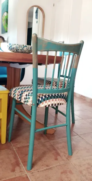 Sillas vintage tela y madera