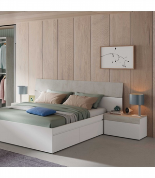 Cabecero Y 2 Mesitas De Noche. Blanco Artik/Cemen