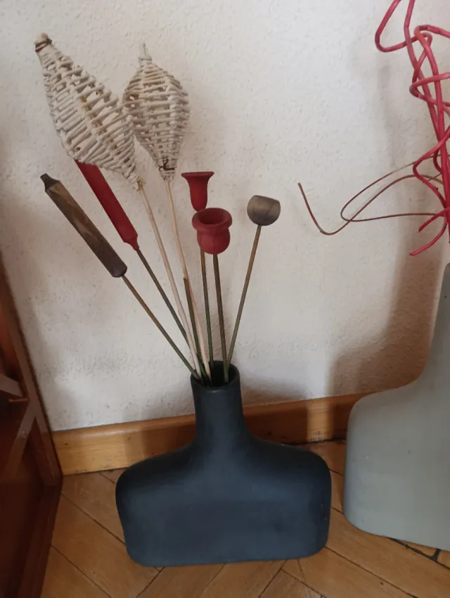 2 Jarrones Cerámica Tonos Grises