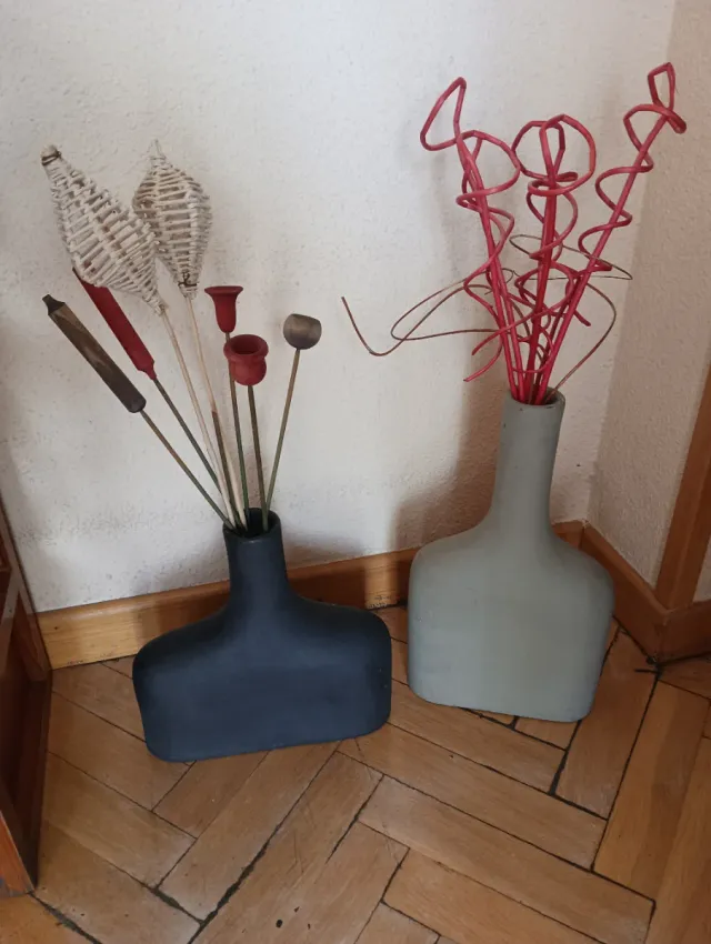 2 Jarrones Cerámica Tonos Grises