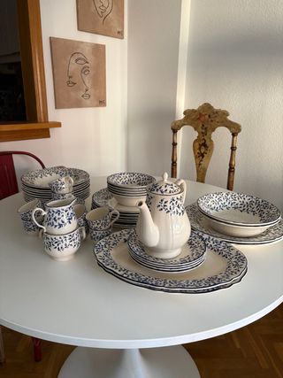 Vajilla 40 piezas + juego café azul y blanco