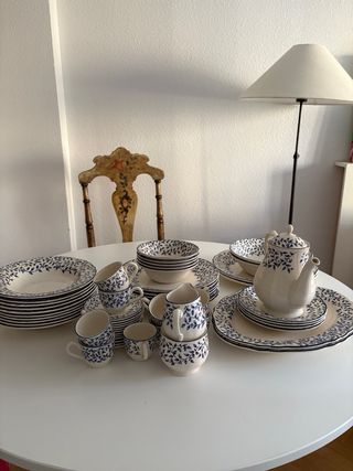 Vajilla 40 piezas + juego café azul y blanco