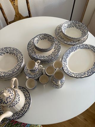 Vajilla 40 piezas + juego café azul y blanco