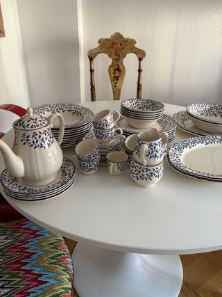 Vajilla 40 piezas + juego café azul y blanco