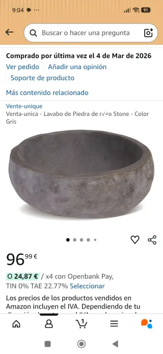 Lavabo de Piedra Gris Vente-unique