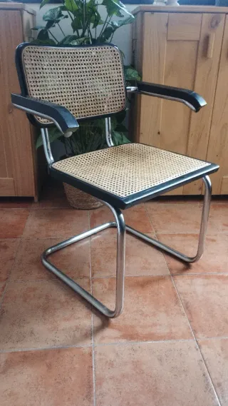 Silla Vintage Ratán y Metal Cromado