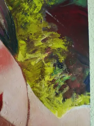 Cuadro óleo abstracto, mujer con gato