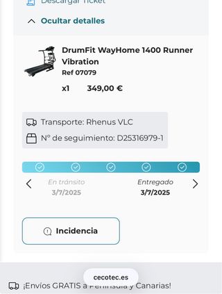 Cinta de correr DrumFit WayHome 1400