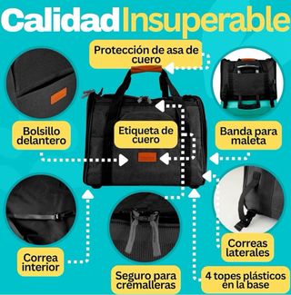 Transportín Mascotas Gatos Perros 7kg Negro Gris