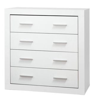 Cómoda y espejo blanco y plateado