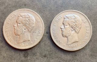 Monedas 5 Pesetas 1871 Amadeo I España
