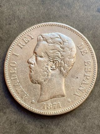 Monedas 5 Pesetas 1871 Amadeo I España