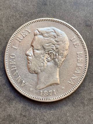 Monete 5 Pesetas 1871 Amadeo I Spagna
