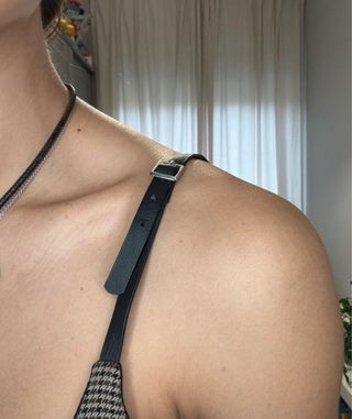 Top Zara Cuadros Marrón/Gris Talla S