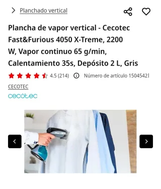 Plancha de vapor vertical Cecotec