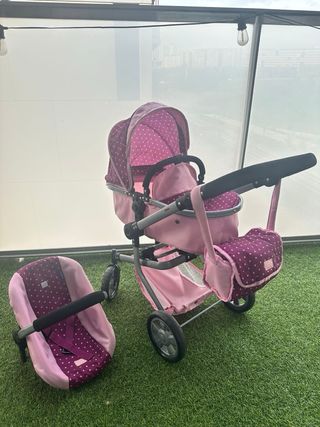 PARA MUÑECAS Carro de muñecas rosa con bolso