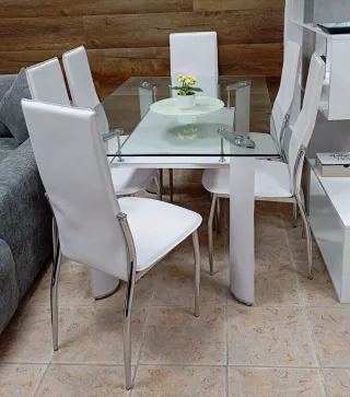 Mesa Comedor  Kentc + 6 Sillas Blancas. OFERTA!