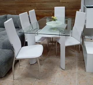 Mesa Comedor  Kentc + 6 Sillas Blancas. OFERTA!