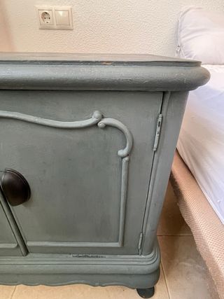 Coppia di Comodini Vintage Grigio/Verde