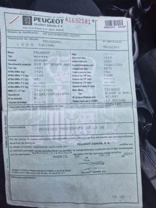 Peugeot 308 2009 ITV RECIÉN PASADA