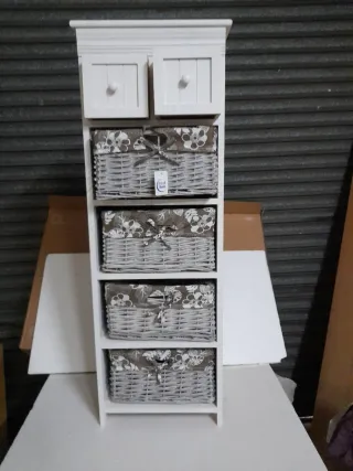 Mueble 2 cajones y 4 cestas mimbre
