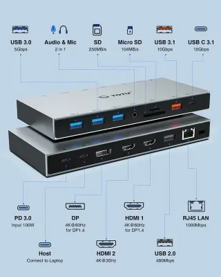 Docking Station TOTU 15 Puertos USB-C HDMI DP
