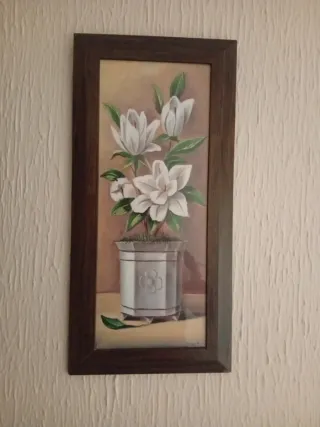 Cuadro Flores Blancas Marco Madera