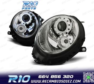 FAROS PARA MINI COOPER R56 R57 06-14 OJOS ANGEL FONDO CROMO
