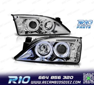 FAROS FORD MONDEO MK3 00-07 OJOS ANGEL FONDO CROMO