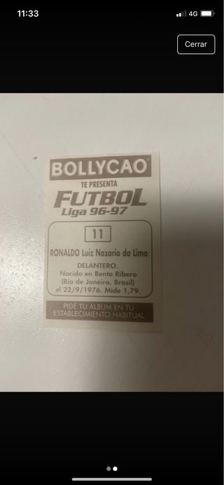 Cromo Ronaldo Nazario Bollycao 96/97
