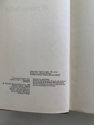 EL PREMIO NOBEL (Irving Wallace). Circulo Lectores