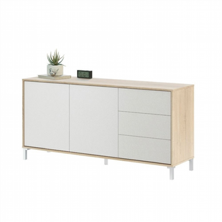 Aparador 2 Puertas 3 Cajones. Blanco Artik/Roble