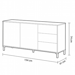 Aparador 2 Puertas 3 Cajones. Blanco Artik/Roble