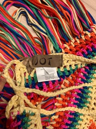 Top halterneck crochet arcoíris boho flecos retro